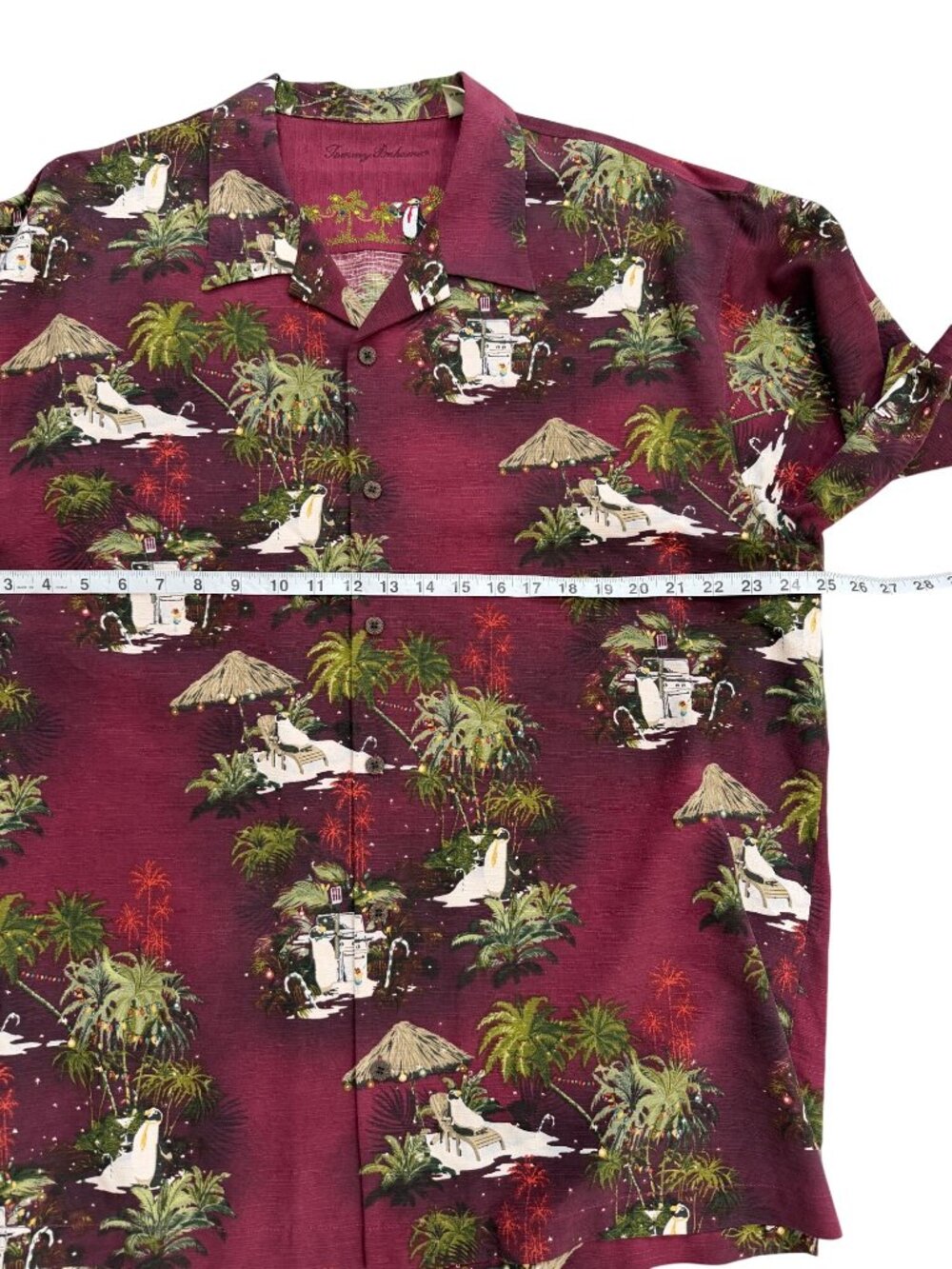 Tommy Bahama Mens Size XL Hawaiian Shirt Red Palm Tree Penguin Cocktail Print - Picture 4 of 6